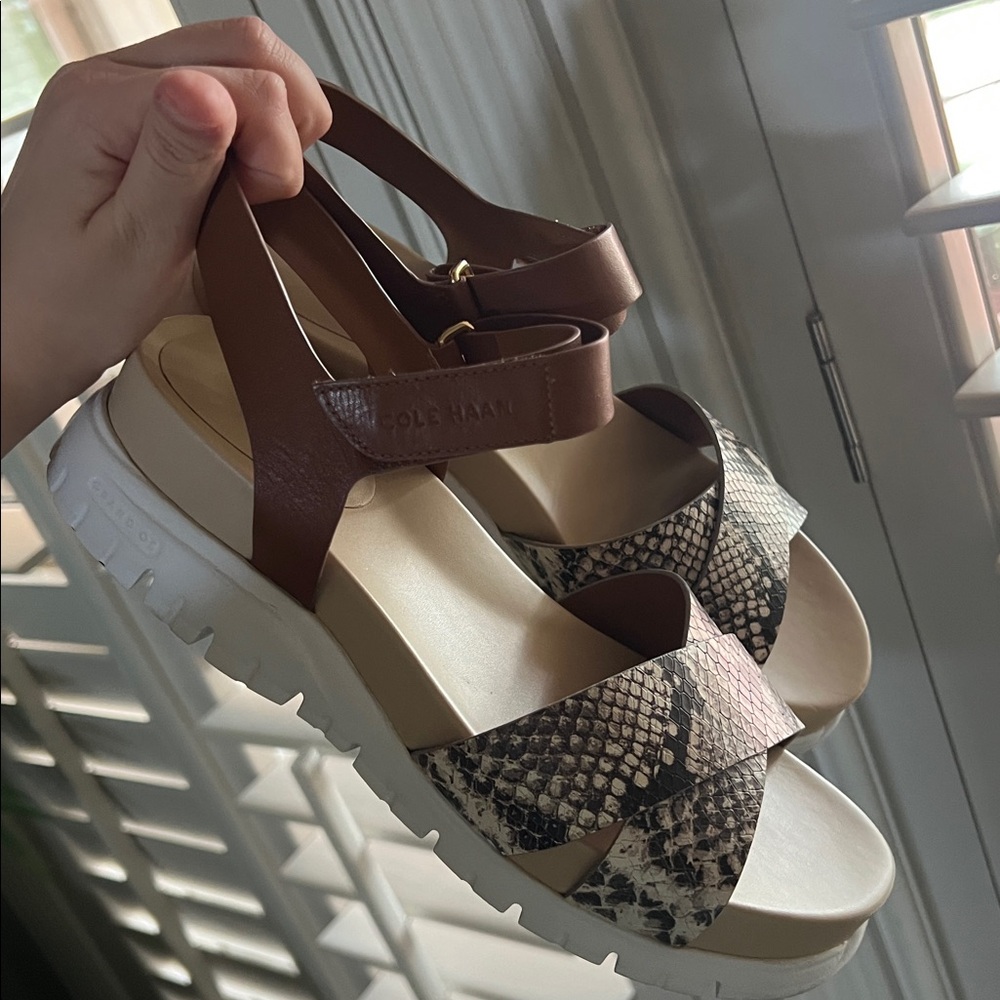 Cole Haan Zero Grand Brown and Snakeskin Pattern Sandals